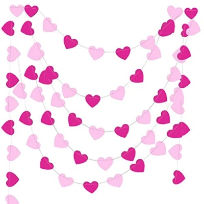 Afbeelding van Papieren slinger, roze, decoratie, doop, meisjes, slingers, decoratie voor verjaardag, 9 meter