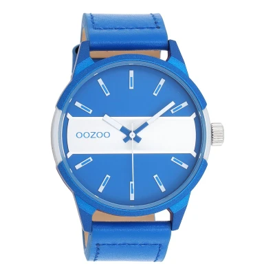 Afbeelding van OOZOO Timepieces Zwarte horloge met jeans blauwe leren band C11442