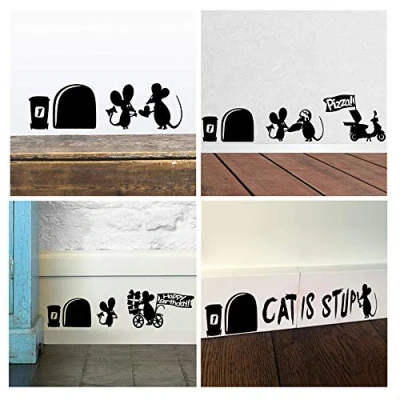 Afbeelding van ufengke Muisgaten Plint Muurstickers Vinyl Verwijderbare Wanddecoratie voor Kinderkamer Woonkamer, Zwart