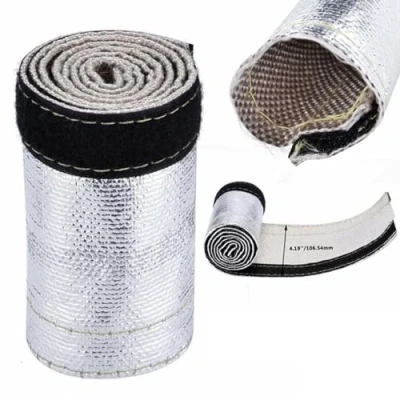 Afbeelding van hitteschild van glasvezelweefsel, gealuminiseerd bestand tegen continue stralingswarmte 500 F/2000 F, met klittenbandsluiting: L 23,62 &quot;l 4,17&quot;