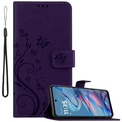 Afbeelding van Cadorabo Hoesje geschikt voor Motorola Moto G45 in BLOEMEN DONKER PAARS Beschermhoes bloemmotief met magnetische sluiting, standfunctie en kaartsleuven Book Case Cover Etui