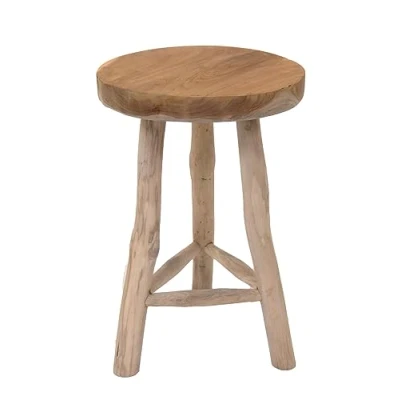 Afbeelding van Spetebo Bloemenkruk teak met 3 poten Ø 30 cm plantenstandaard van massief hout decoratieve tuinkruk