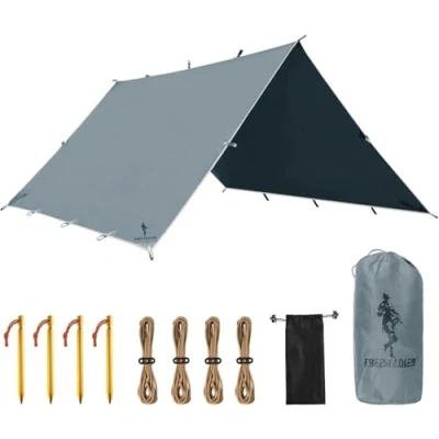 Afbeelding van FREE SOLDIER &amp; ADIKING Bâche de tente, imperméable, 3 x 3,2 m, ultra légère, protection UV, pour camping, randonnée, activités plein air, gris bleu