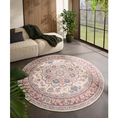 Afbeelding van Rond Vintage Buitenkleed Valenca Nova Crème/rood 230 Cm
