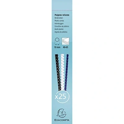 Afbeelding van Exacompta 25 bindkammen 10 mm dik 21 ringen voor A4 documenten 40 65 vellen PVC zwart Ref 76301E