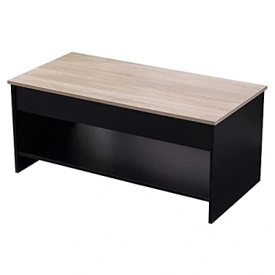 Afbeelding van Salontafel met opklapbaar blad, zwart en hout HEDDA