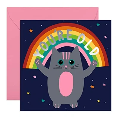 Afbeelding van Cheddar The Cat grappige verjaardagskaart voor mama &quot;You&#039;re Old &quot; zus wordt geleverd met stickers