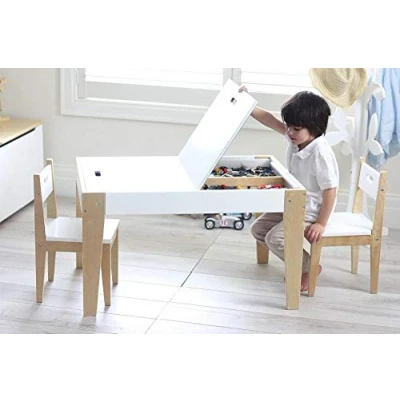 Afbeelding van Beboonz Kindertafel en Stoeltjes Met 2 Stoelen Speeltafel Kinderbureau Tekentafel Hout Bruin/Wit Opbergruimte