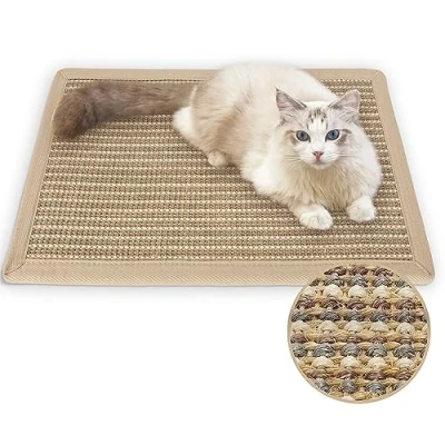 Afbeelding van FUKUMARU krabmat voor katten Natuurlijke van sisal Duurzaam kattenmeubels 60 x 40 cm Groot model Crème (met stof genaaide randen)