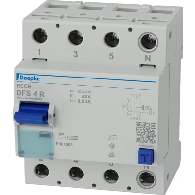 Afbeelding van Doepke 09134911 DFS4 040 4/0,03 A R Neutralleiter rechts Aardlekschakelaar 4 polig 40 0.03 230 V, 400 V