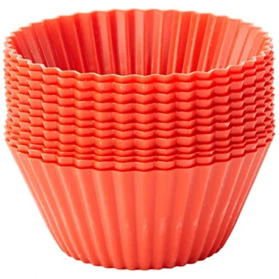 Afbeelding van Lékué Set Van 12 Geribde Muffinvormen Uit Silicone Rood Ø 7cm H 3.5cm