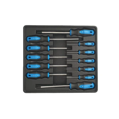 Afbeelding van 12 delig torx schroevendraaier set. De schroevendraaiers zijn voorzien van een magnetische tip.