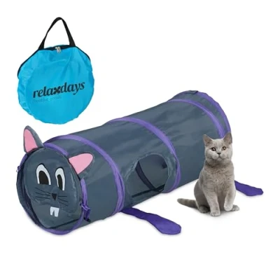 Afbeelding van Relaxdays kattentunnel opvouwbaar 63 x 26 cm pop up speeltunnel polyester muis