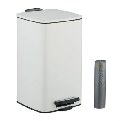 Afbeelding van badkamer prullenbak 8 l softclose met 20 vuilniszakken wit