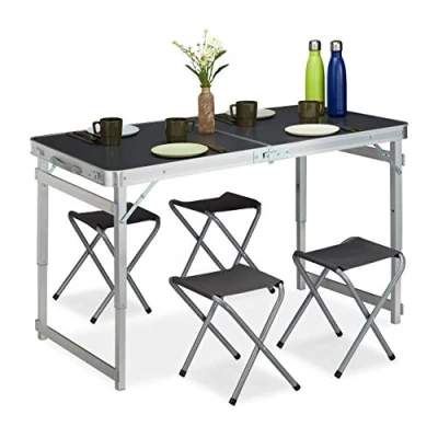 Afbeelding van Relaxdays campingtafel met krukjes campingtafelset klaptafel stoelen vouwtafel