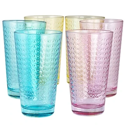 Afbeelding van Tressa kleurrijke glazen, set van 6 drinkglazen, 360 ml, cocktailglazen, waterglazen, longdrinkglazen, caipirinha, drinkglas, waterglas, geometrisch patroon