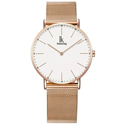Afbeelding van Alienwork IK Slim Ø36 mm herenhorloge dames ultradunne mesh armband, Roségoud/Wit Roségoud/Roségouden armband