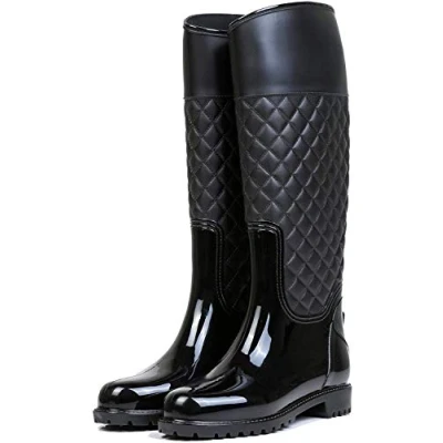 Afbeelding van AONEGOLD Wellington Regenlaarzen voor dames, rubberlaarzen, hoge laarzen, waterdicht, zwart.