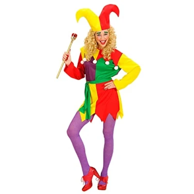 Afbeelding van Widmann Clown &amp; Nar Kostuum Hofnar Jolly Joker Vrouw Multicolor Medium Carnavalskleding Verkleedkleding