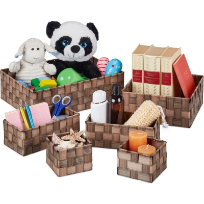 Afbeelding van Relaxdays opbergmand 6 stuks manden set opbergmandje opbergbox badkamermand bruin