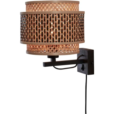 Afbeelding van GOOD&amp;MOJO Wandlamp Bhutan Bamboe Ø25cm Bruin