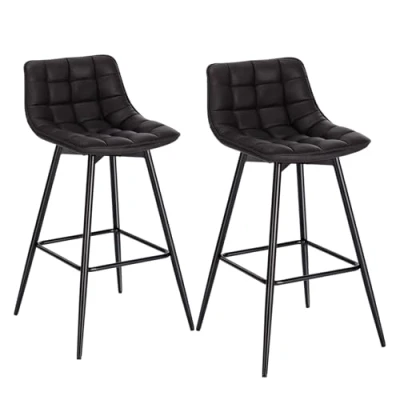 Afbeelding van WOLTU BH249an 2 Set van design barkrukken voor bar, bistro, zitting kunstleer met voetensteun, metalen frame, antraciet