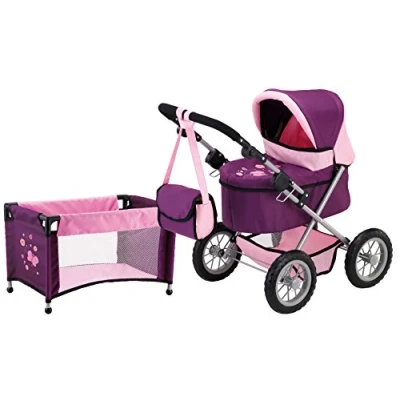 Image de Bayer Design 13057b Poussette Landau pour Poupée Trendy avec Lit Réglable Prune 68 Cm