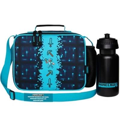 Afbeelding van Minecraft Koeltas voor kinderen, lunchtas met drinkfles school of reizen (blauw)