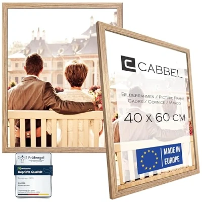 Afbeelding van CABBEL Set van 2 fotolijsten, stabiele mdf houten lijst, onbreekbaar plexiglas, om op te hangen, ideaal voor foto&#039;s/afbeeldingen/collages, mokka, 40 x 60 cm
