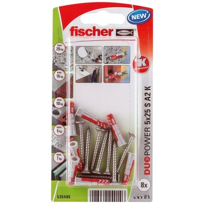 Afbeelding van Fischer Plug Duopower 10x50mm met RVS A2 schroef 8 stuks