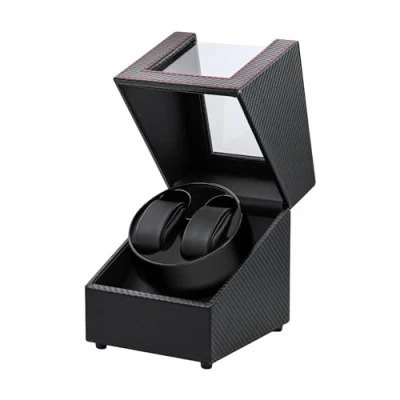 Afbeelding van Mcbazel Dubbele automatische opwinder voor horloges, horloge weergave, opbergdoos polshorloge, doos met 2 sleuven, zwart/rood