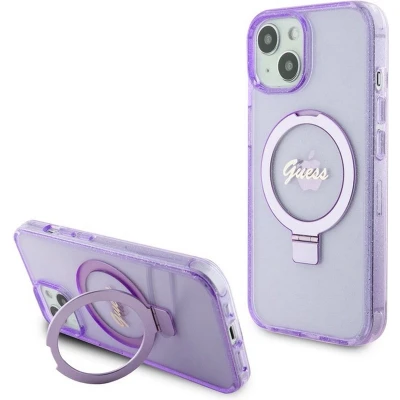 Afbeelding van Guess Ring Glitter Back Case (MagSafe Compatible) Geschikt voor Apple iPhone 15 (6.1&quot;) Paars