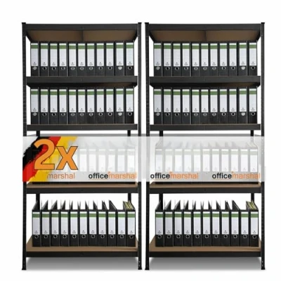 Afbeelding van OfficeMarshal Set van 2 rekken voor zware lasten, zwart, 180 x 90 40 cm, opbergrek, vrijstaand rek, insteeksysteem zonder gereedschap (Lakota)
