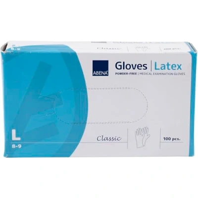 Afbeelding van Abena Latex handschoenen poedervrij Maat L wit 100st Haibu by Kapperskorting.com