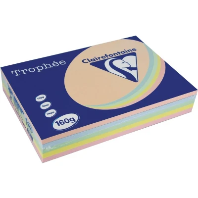 Afbeelding van Clairefontaine Trophée pastel A4, 160 gr/m², 5x50 vel, (zalm, blauw, groen, kanariegeel, roze)