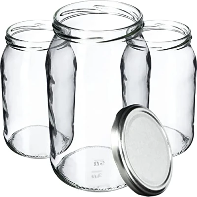 Afbeelding van KADAX Set van 8 glazen voorraadpotten met schroefdeksel, 900 ml, voor jam, conservering, conserven, zilver