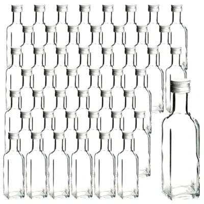 Afbeelding van gouveo Maraska MFET100S Set van 48 glazen flessen 100 ml met zilveren schroefdop Kleine 0,1 liter fles om te vullen Vierkante lege voor likeur, brandewijn, olie