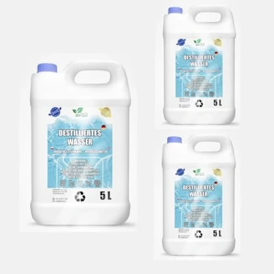 Afbeelding van gedestilleerd water, 100% zuiver, 15 l, gedemineraliseerd 3 x 5 water geschikt voor strijkijzer, luchtbevochtiger, batterijen en nog veel meer