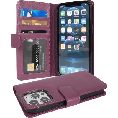 Afbeelding van Cadorabo Hoesje geschikt voor Apple iPhone 13 PRO in BORDEAUX PAARS Beschermhoes met magnetische sluiting en 3 kaartsleuven Book Case Cover Etui