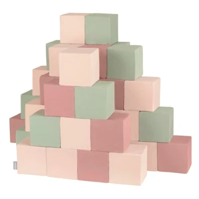 Afbeelding van KiddyMoon Lot de 48 cubes en mousse pour bébé Jouets Montessori avec et beaucoup plaisir les enfants, fabriqué dans l&#039;UE, blocs : bruyère beige sauge