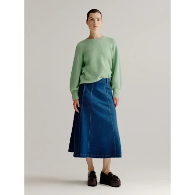 Afbeelding van Lone skirt Denim A lijn rok met panelen en midi lengte Mid Blue jeans / 38