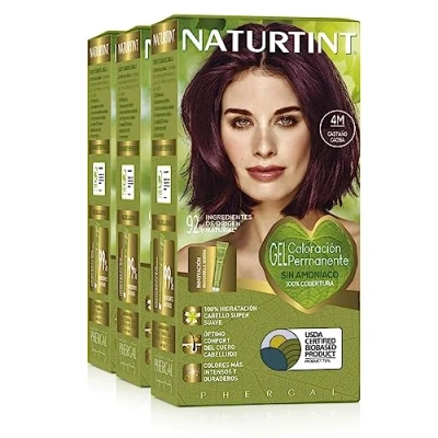 Afbeelding van Naturtint Biobased Ammoniakvrije kleuring 100% dekking van het witte haar Plantaardige ingrediënten Natuurlijke en duurzame kleur 4M mahoniebruin 3 stuks