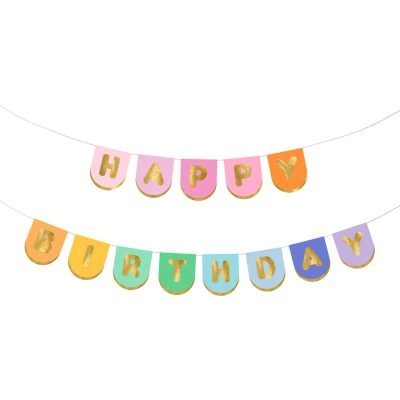 Afbeelding van Papieren vlaggenlijn slinger &quot;HAPPY BIRTHDAY&quot; pastel multicolour 163 x 12cm