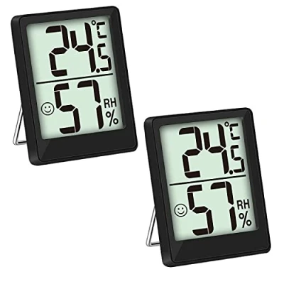 Afbeelding van Set van 2 mini LCD digitale thermometers, nauwkeurige wijnkelders, gegevensopslag, geschikt voor babykamer, slaapkamer, huis, kantoor, woonkamer, draadloze vochtigheid