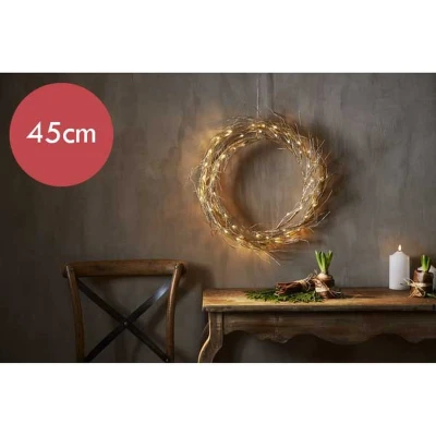 Afbeelding van Gouden kerstkrans / deurkrans met 50 LED lampjes 45 cm