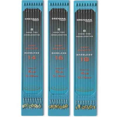 Afbeelding van Drennan Onderlijnen Carp Bandits Barbless (8 pcs) Maat : 15cm haak 18 0.15mm