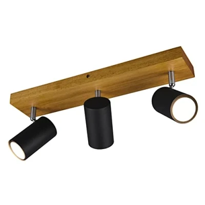 Afbeelding van Trio Leuchten Marley 3 Spot Mat zwart Houtkleurige basis