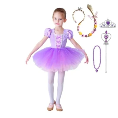 Afbeelding van Lito Angels Rapunzel Prinses Tutu Ballet Jurk voor Kinderen Meisjes, Turnpakje Danskostuum met Accessoires Maat 5 6 jaar, Paars