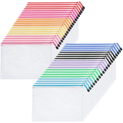 Afbeelding van 40 x A4 documentenmappen, 10 kleuren, waterdichte mesh documententas voor bestanden, cosmetica, kantoorbenodigdheden, rekening, school en reizen