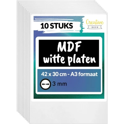 Afbeelding van Creative Deco 10 x A3 MDF Plaat Wit 420 300 3 mm Perfect voor Lasersnijden, CNC Frezen, Modelleren, Freeswerk, Figuurzagen